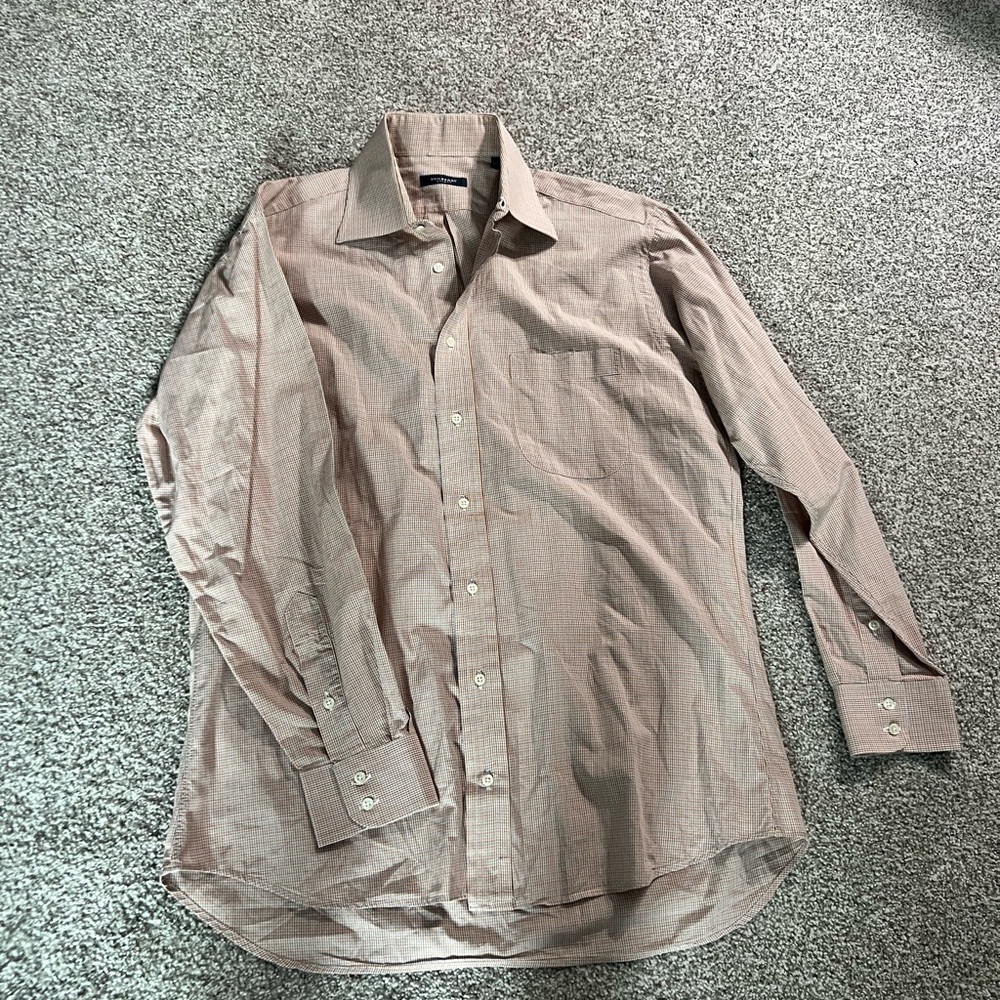 Burberry Tan Blue and White Dress Shirt Classic Design, length 30, flat 23